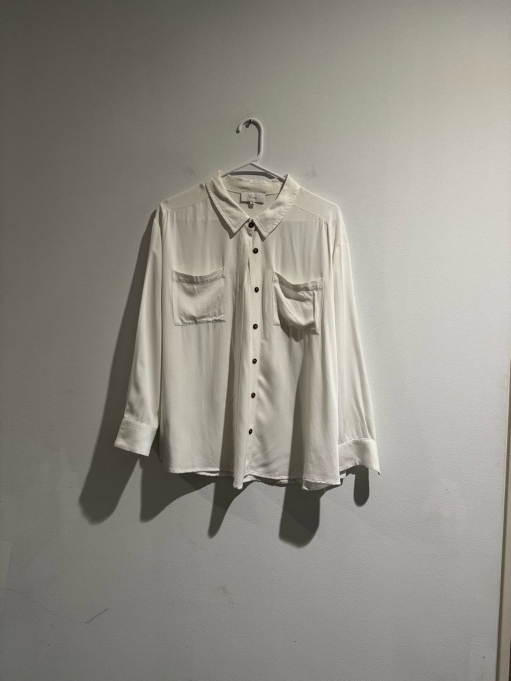 Braeve White Button Down Blouse Medium | Rayon Lightweight Chic Top